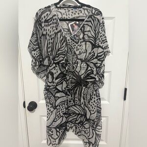 NWT Sheer Printed Swim Coverup Kaftan with Sequin Detail - One Size